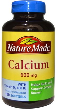 Calcium with Vitamin D3 400 IU, 600 mg, 100 Softgels by Nature Made, 補品，礦物質，鈣 HK 香港