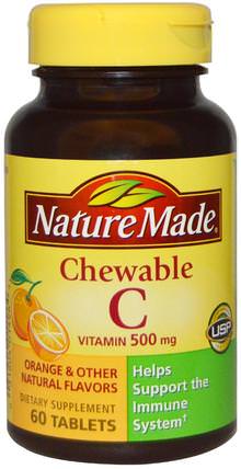 Chewable Vitamin C, 500 mg, 60 Tablets by Nature Made, 維生素，維生素C，維生素C咀嚼片 HK 香港