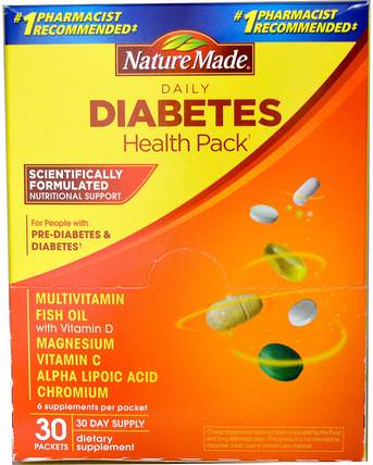 Daily Diabetes Health Pack, 30 Packets, 6 Supplements Per Packet by Nature Made, 維生素，多種維生素，血糖支持 HK 香港