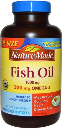Fish Oil, 1.000 mg, 250 Liquid Softgels by Nature Made, 補充劑，efa omega 3 6 9（epa dha），魚油，魚油軟膠囊 HK 香港