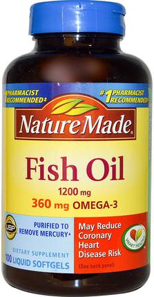 Fish Oil, 1.200 mg, 100 Liquid Softgels by Nature Made, 補充劑，efa omega 3 6 9（epa dha），魚油，魚油軟膠囊 HK 香港