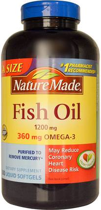 Fish Oil, 1.200 mg, 300 Liquid Softgels by Nature Made, 補充劑，efa omega 3 6 9（epa dha），魚油，魚油軟膠囊 HK 香港