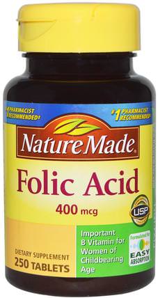 Folic Acid, 400 mcg, 250 Tablets by Nature Made, 維生素，葉酸 HK 香港