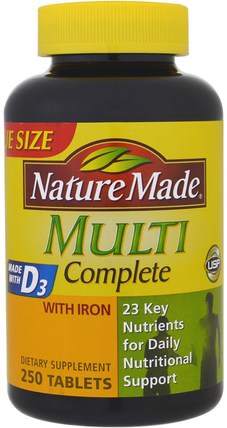 Multi Complete, With Iron, 250 Tablets by Nature Made, 維生素，多種維生素 HK 香港