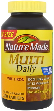 Multi, Daily, With Iron, 300 Tablets by Nature Made, 維生素，多種維生素 HK 香港