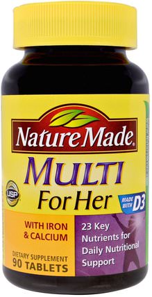 Multi for Her With Iron & Calcium, 90 Tablets by Nature Made, 維生素，女性多種維生素 HK 香港