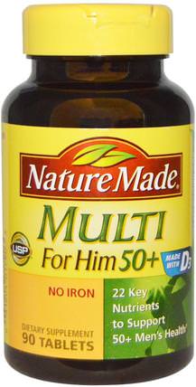 Multi For Him 50+, No Iron, 90 Tablets by Nature Made, 維生素，多種維生素 - 老年人，男性多種維生素 HK 香港