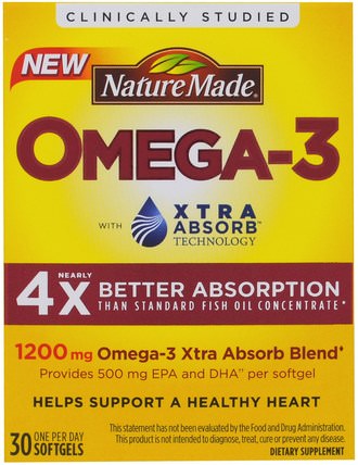 Omega-3, Extra Absorb, 1200 mg, 30 Softgels by Nature Made, 補充劑，輔酶q10，coq10 HK 香港
