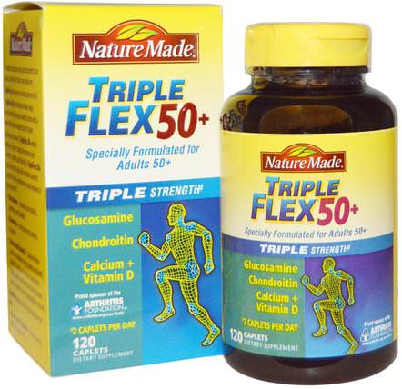 Triple Flex 50+, Triple Strength, 120 Caplets by Nature Made, 補充劑，氨基葡萄糖，健康，骨骼，骨質疏鬆症，關節健康 HK 香港