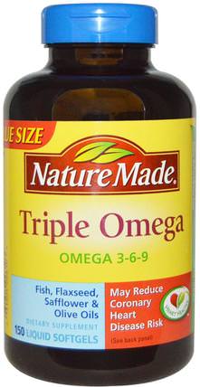 Triple Omega, 150 Liquid Softgels by Nature Made, 補充劑，efa omega 3 6 9（epa dha） HK 香港