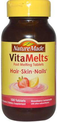 VitaMelts Hair, Skin and Nails, Strawberry Lemonade, 100 Tablets by Nature Made, 健康，女性，頭髮補充劑，指甲補品，皮膚補充劑 HK 香港