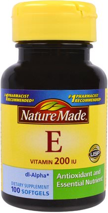 Vitamin E, 200 IU, 100 Softgels by Nature Made, 維生素，維生素e HK 香港