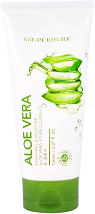 Aloe Vera, Soothing & Moisture Aloe Vera Foam Cleanser, 5.07 fl oz (150 ml) by Nature Republic, 洗澡，美容，面部護理，洗面奶 HK 香港
