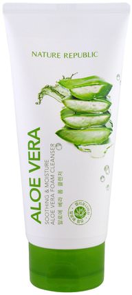 Aloe Vera, Soothing & Moisture Aloe Vera Foam Cleanser, 5.07 fl oz (150 ml) by Nature Republic, 洗澡，美女 HK 香港