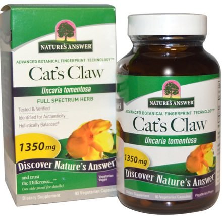 Cats Claw, 1350 mg, 90 Vegetarian Capsules by Natures Answer, 草藥，貓爪（ua de gato） HK 香港