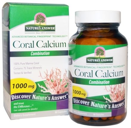 Coral Calcium, Combination, 1000 mg, 90 Capsules by Natures Answer, 補品，礦物質，鈣，珊瑚鈣 HK 香港