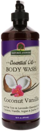 Essential Oil, Body Wash, Coconut Vanilla, 16 fl oz (474 ml) by Natures Answer, 洗澡，美容，肥皂 HK 香港