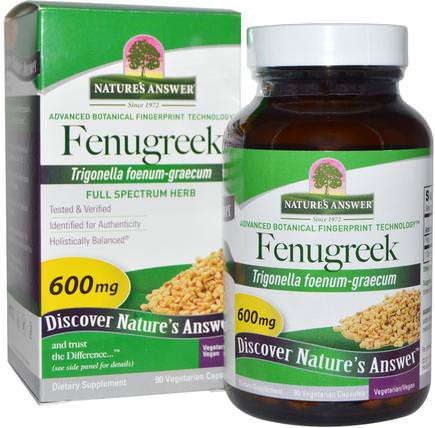 Fenugreek, 600 mg, 90 Vegetarian Capsules by Natures Answer, 健康，血糖支持，胡蘆巴 HK 香港