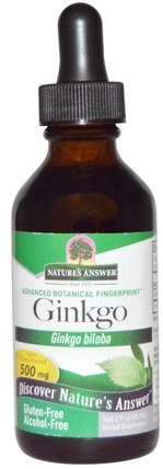 Ginkgo, Alcohol-Free, 500 mg, 2 fl oz (60 ml) by Natures Answer, 草藥，銀杏葉 HK 香港