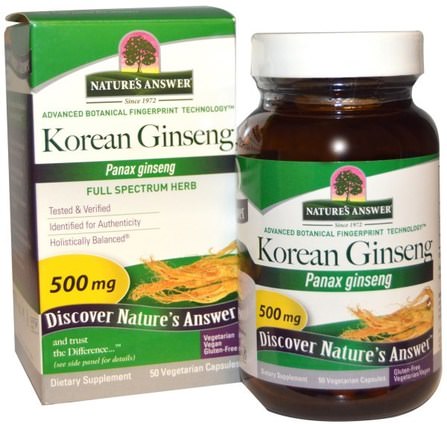 Korean Ginseng, 500 mg, 50 Vegetarian Capsules by Natures Answer, 補充劑，adaptogen，感冒和病毒，人參韓國 HK 香港