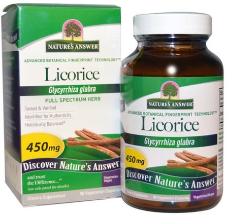 Licorice, 450 mg, 90 Vegetarian Capsules by Natures Answer, 草藥，甘草根（dgl），adaptogen HK 香港