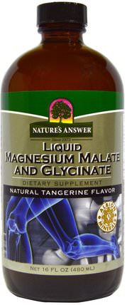 Liquid Magnesium Malate and Glycinate, Natural Tangerine Flavor, 16 fl oz (480 ml) by Natures Answer, 補充劑，礦物質，甘氨酸鎂，液態鎂 HK 香港