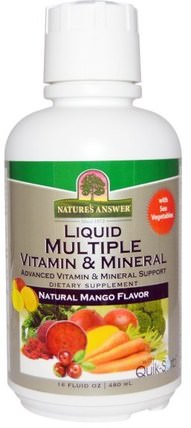 Liquid Multiple Vitamin & Mineral, Natural Mango Flavor, 16 fl oz (480 ml) by Natures Answer, 維生素，多種維生素，液體多種維生素 HK 香港