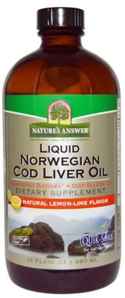 Liquid Norwegian Cod Liver Oil, Natural Lemon-Lime Flavor, 16 fl oz (480 ml) by Natures Answer, 補充劑，efa omega 3 6 9（epa dha），魚油，魚油液體 HK 香港