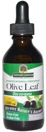 Olive Leaf, Alcohol-Free, 1.500 mg, 2 fl oz (60 ml) by Natures Answer, 健康，感冒流感和病毒，橄欖葉 HK 香港