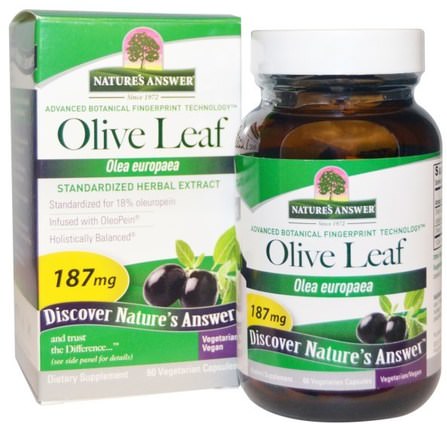 Olive Leaf, Standardized Herbal Extract, 187 mg, 60 Vegetarian Capsules by Natures Answer, 健康，感冒流感和病毒，橄欖葉 HK 香港