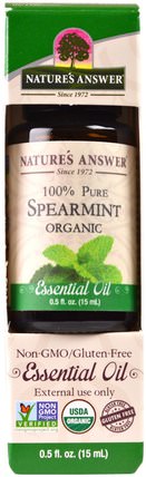 Organic Essential Oil, 100% Pure Spearmint, 0.5 fl oz (15 ml) by Natures Answer, 沐浴，美容，香薰精油，留蘭香油 HK 香港