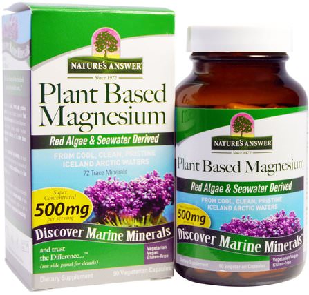 Plant Based Magnesium, 500 mg, 90 Vegetarian Capsules by Natures Answer, 補品，礦物質，鎂 HK 香港