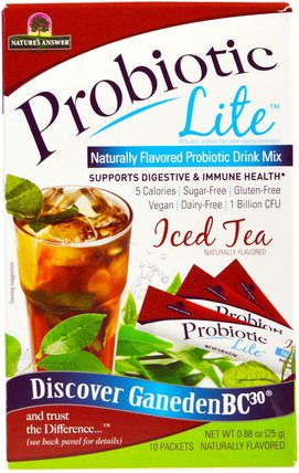 Probiotic Lite, Iced Tea, 10 Packets 0.88 oz (25 g) by Natures Answer, 補充劑，益生菌 HK 香港
