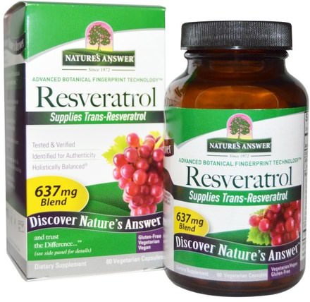 Resveratrol, 637 mg, 60 Vegetarian Capsules by Natures Answer, 補充劑，白藜蘆醇 HK 香港