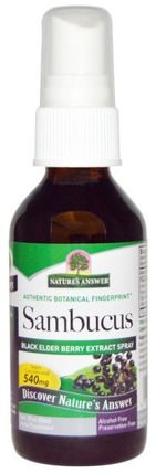 Sambucus, Black Elder Berry Extract Spray, Alcohol-Free, 2 fl oz (60 ml) by Natures Answer, 健康，感冒流感和病毒，接骨木（接骨木） HK 香港