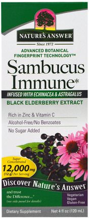 Sambucus Immune, Infused with Echinacea & Astragalus, 12.000 mg, 4 fl oz (120 ml) by Natures Answer, 健康，感冒流感和病毒，接骨木（接骨木） HK 香港