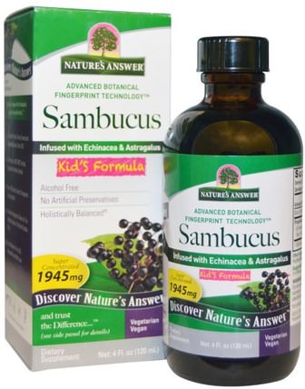 Sambucus, Kids Formula, 4 fl oz (120 ml) by Natures Answer, 健康，感冒流感和病毒，接骨木（接骨木），兒童健康，兒童補品 HK 香港