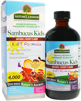 Sambucus Kids Formula, Natural Cherry Flavor, 4.000 mg, 8 fl oz (240 ml) by Natures Answer, 兒童健康，兒童草藥 HK 香港