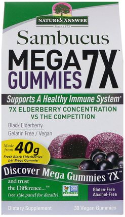Sambucus Mega Gummies 7X, Black Elderberry, 30 Vegan Gummies by Natures Answer, 健康，感冒流感和病毒，接骨木（接骨木） HK 香港