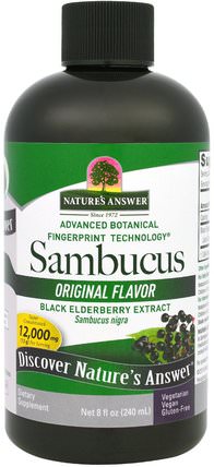 Sambucus, Original Flavor, 12.000 mg, 8 fl oz (240 ml) by Natures Answer, 健康，感冒流感和病毒，接骨木（接骨木） HK 香港