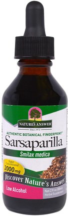 Sarsaparilla, Low Organic Alcohol, 2000 mg, 2 fl oz (60 ml) by Natures Answer, 草藥，sarsaparilla提取物smilax HK 香港
