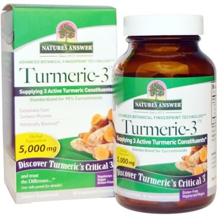 Turmeric-3, 5.000 mg, 90 Vegetarian Capsules by Natures Answer, 補充劑，抗氧化劑，薑黃素，薑黃 HK 香港