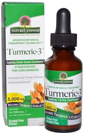 Turmeric-3, Alcohol-Free, 5.000 mg, 1 fl oz (30 ml) by Natures Answer, 補充劑，抗氧化劑，薑黃素，薑黃 HK 香港