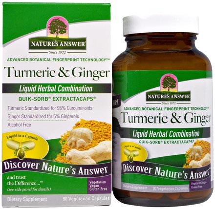 Turmeric & Ginger, 90 Vegetarian Capsules by Natures Answer, 補充劑，抗氧化劑，薑黃素，薑黃 HK 香港