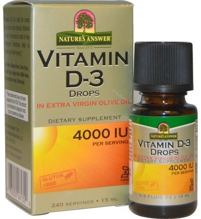 Vitamin D-3 Drops, 4000 IU, 0.5 fl oz (15 ml) by Natures Answer, 維生素，維生素D3，維生素D3液體 HK 香港