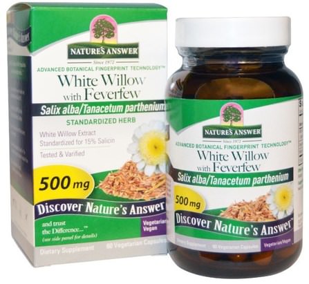 White Willow with Feverfew, 500 mg, 60 Vegetarian Capsules by Natures Answer, 健康，頭痛 HK 香港