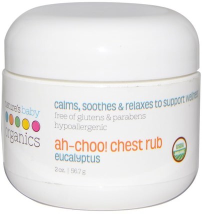 Ah-Choo! Chest Rub, Eucalyptus, 2 oz (56.7 g) by Natures Baby Organics, 兒童健康，兒童草藥，健康，肺和支氣管，胸部擦 HK 香港