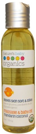Organic Massage & Baby Oil, Mandarin Coconut, 4 oz (113.4 g) by Natures Baby Organics, 健康，皮膚，按摩油，沐浴，美容，香薰精油，柑橘油 HK 香港