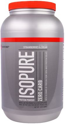 IsoPure, Protein Powder, Zero Carb, Strawberries & Cream, 3 lb (1.36 kg) by Natures Best, 補充劑，乳清蛋白 HK 香港