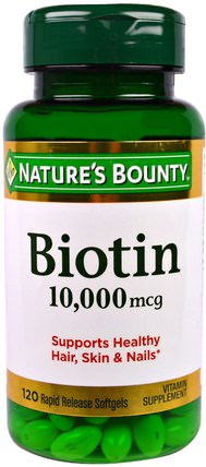 Biotin, 10.000 mcg, 120 Rapid Release Softgels by Natures Bounty, 維生素，維生素B，生物素 HK 香港